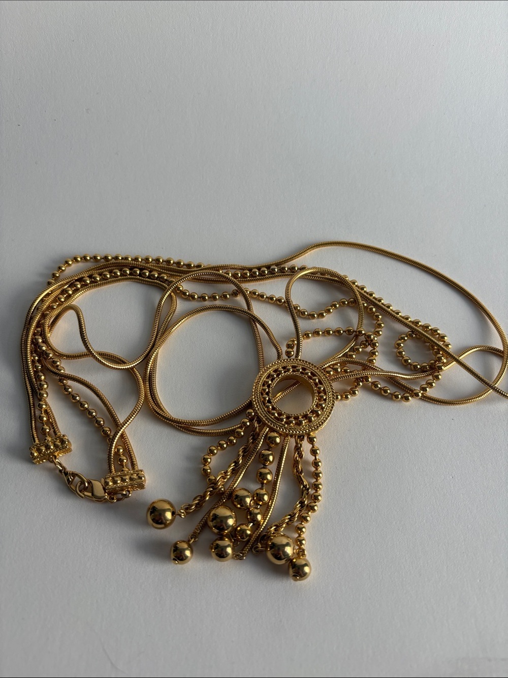 Liz Claiborne Gold-Tone Circular Pendant Tassel Necklace - Picture 3 of 5